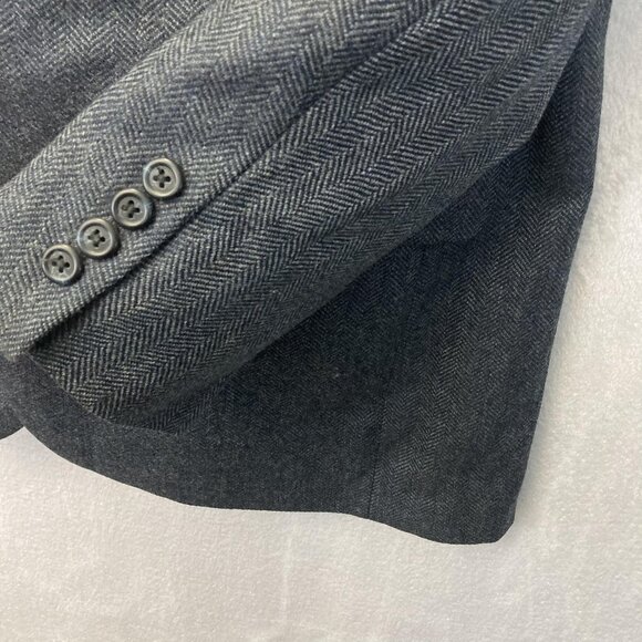 Lands' End 100% Lambswool Blazer Jacket Mens 42R Gray Herringbone Sport Coat EUC - Picture 10 of 16